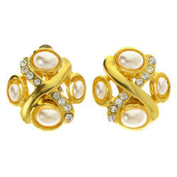 Gold-Tone Metal Clip-On-Earrings With Faceted Accents #LQC469