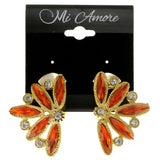 Orange & Gold-Tone Colored Metal Clip-On-Earrings With Crystal Accents #LQC46