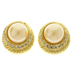 Gold-Tone Metal Clip-On-Earrings With Faceted Accents #LQC479