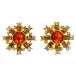 Colorful & Gold-Tone Colored Metal Clip-On-Earrings With Faceted Accents #LQC47