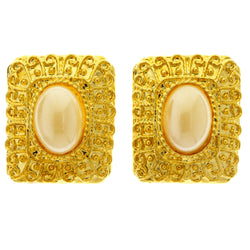 Gold-Tone Metal Clip-On-Earrings With Faceted Accents #LQC480