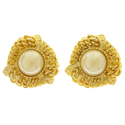 Gold-Tone Metal Clip-On-Earrings With Faceted Accents #LQC485