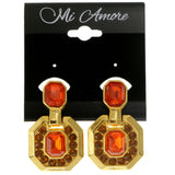 Orange & Gold-Tone Colored Metal Clip-On-Earrings With Faceted Accents #LQC48