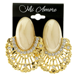 Gold-Tone Metal Clip-On-Earrings With Faceted Accents #LQC493