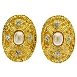 Gold-Tone Metal Clip-On-Earrings With Faceted Accents #LQC496