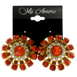 Orange & Gold-Tone Colored Metal Clip-On-Earrings With Faceted Accents #LQC49