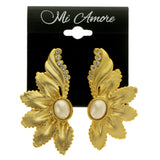 Leaves Clip-On-Earrings With Faceted Accents  Gold-Tone Color #LQC500