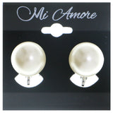 Mi Amore Clip-On-Earrings Silver-Tone/White