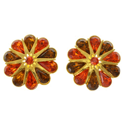 Colorful & Gold-Tone Colored Metal Clip-On-Earrings With Faceted Accents #LQC50