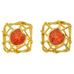 Colorful & Gold-Tone Colored Metal Clip-On-Earrings With Faceted Accents #LQC52