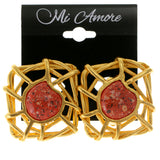 Colorful & Gold-Tone Colored Metal Clip-On-Earrings With Faceted Accents #LQC52