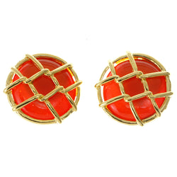 Orange & Gold-Tone Colored Metal Clip-On-Earrings #LQC54