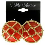 Orange & Gold-Tone Colored Metal Clip-On-Earrings #LQC54