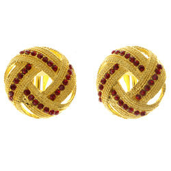 Gold-Tone & Red Colored Metal Clip-On-Earrings With Crystal Accents #LQC55