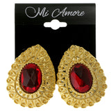Gold-Tone & Red Colored Metal Clip-On-Earrings With Faceted Accents #LQC58