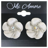 Mi Amore Flower AB Finish Clip-On-Earrings Silver-Tone