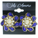 Mi Amore Flower Clip-On-Earrings Gold-Tone/Blue