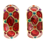 Colorful & Gold-Tone Colored Metal Clip-On-Earrings With Faceted Accents #LQC62