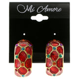 Colorful & Gold-Tone Colored Metal Clip-On-Earrings With Faceted Accents #LQC62