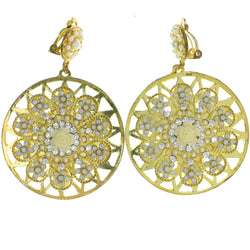 Mi Amore Mandala Flower Clip-On-Earrings Gold-Tone & White
