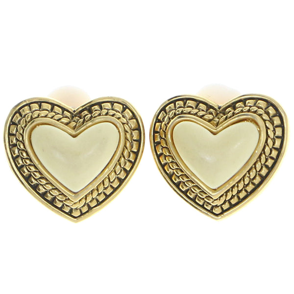 Mi Amore Heart Clip-On-Earrings Gold-Tone/White #LQC0632