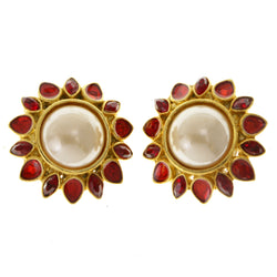 Colorful & Gold-Tone Colored Metal Clip-On-Earrings With Faceted Accents #LQC63