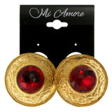 Gold-Tone & Red Colored Metal Clip-On-Earrings With Faceted Accents #LQC64