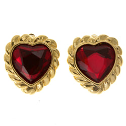 Hearts Clip-On-Earrings With Faceted Accents Red & Gold-Tone Colored #LQC66