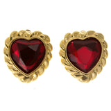 Hearts Clip-On-Earrings With Faceted Accents Red & Gold-Tone Colored #LQC66