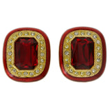 Red & Gold-Tone Colored Metal Clip-On-Earrings With Faceted Accents #LQC68