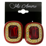 Red & Gold-Tone Colored Metal Clip-On-Earrings With Faceted Accents #LQC68