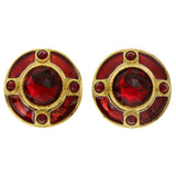 Red & Gold-Tone Colored Metal Clip-On-Earrings With Faceted Accents #LQC69