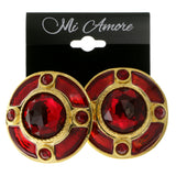 Red & Gold-Tone Colored Metal Clip-On-Earrings With Faceted Accents #LQC69