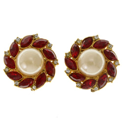 Colorful & Gold-Tone Colored Metal Clip-On-Earrings With Faceted Accents #LQC70