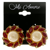 Colorful & Gold-Tone Colored Metal Clip-On-Earrings With Faceted Accents #LQC70