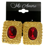Gold-Tone & Red Colored Metal Clip-On-Earrings With Faceted Accents #LQC72