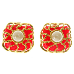 Colorful & Gold-Tone Colored Metal Clip-On-Earrings With Faceted Accents #LQC77