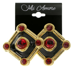 Colorful & Gold-Tone Colored Metal Clip-On-Earrings With Faceted Accents #LQC78