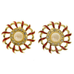 Colorful & Gold-Tone Colored Metal Clip-On-Earrings With Faceted Accents #LQC79