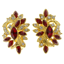 Red & Gold-Tone Colored Metal Clip-On-Earrings With Crystal Accents #LQC80