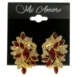 Red & Gold-Tone Colored Metal Clip-On-Earrings With Crystal Accents #LQC80