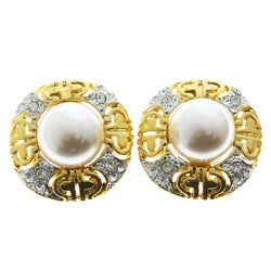 Mi Amore Crystal Accents Clip-On-Earrings Gold-Tone/White