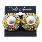 Mi Amore Crystal Accents Clip-On-Earrings Gold-Tone/White