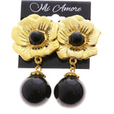 Mi Amore Flower Clip-On-Earrings Gold-Tone/Black
