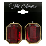 Red & Gold-Tone Colored Metal Clip-On-Earrings With Faceted Accents #LQC83