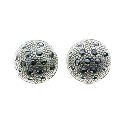 Mi Amore Faceted Adjustable Screwback Clip-On-Earrings Silver-Tone & Black