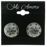 Mi Amore Faceted Adjustable Screwback Clip-On-Earrings Silver-Tone & Black