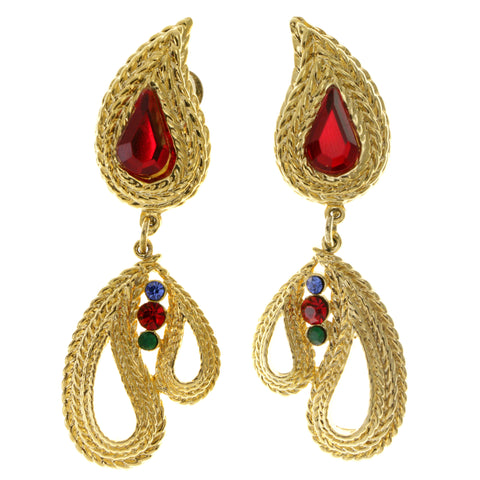 Colorful & Gold-Tone Colored Metal Clip-On-Earrings With Faceted Accents #LQC84