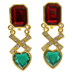 Hearts Clip-On-Earrings With Faceted Accents Colorful & Gold-Tone Colored #LQC86
