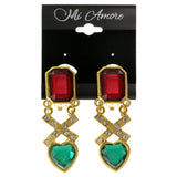 Hearts Clip-On-Earrings With Faceted Accents Colorful & Gold-Tone Colored #LQC86